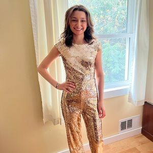 Lulus Gold Sparkly Jumpsuit Size 0